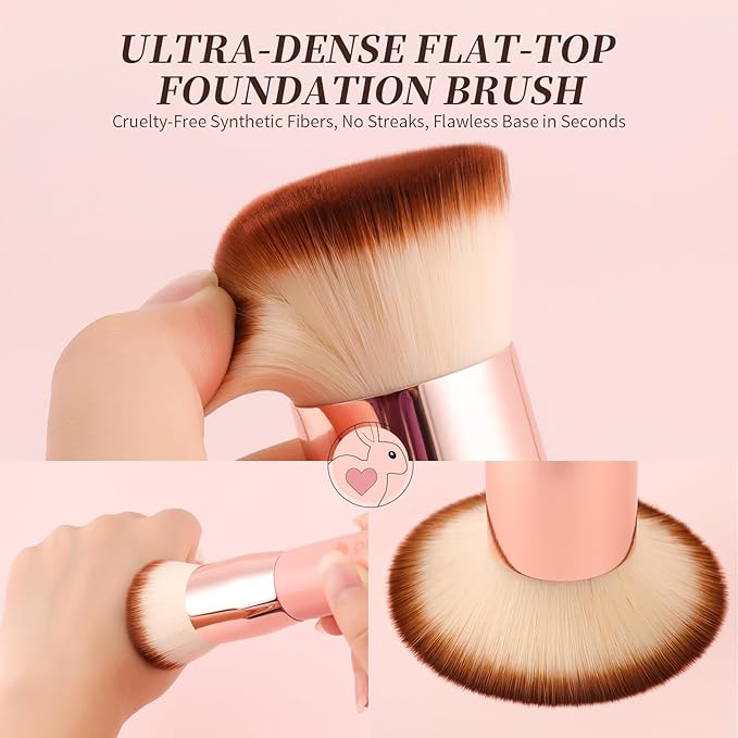 DUcare Foundation Brush for Liquid Makeup,Flat Top Kabuki Foundation Brushes - Premium Makeup Brush for Liquid, Cream, Powder,Buffing, Blending,Pink