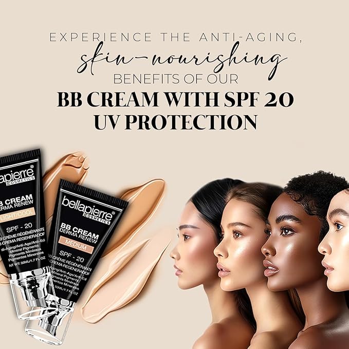 Bellapierre BB Cream SPF 20 – Mineral Sunscreen & Liquid Foundation, Lightweight Face Moisturizer with Buildable Coverage, Matte Finish, Non-Toxic, Paraben-Free, Cruelty-Free – 1.7 oz - Fair Cool