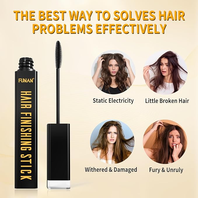 FUNAN 2pcs Hair Mascara for Flyaway Tamer, Hair Finishing Stick, Not-Greasy Hair Gel Stick and Gloss Enhancer