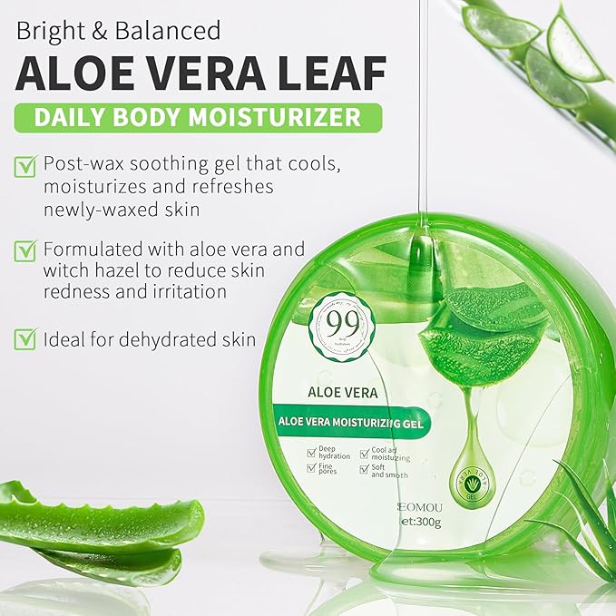 Aloe Vera Gel, Organic Moisturizing Cream Soothing and Hydrating for Face, Skin, Hair & Sunburn Relief, 100% Pure Aloe Gel for All Skin Types-300ml (10.1fl.oz)