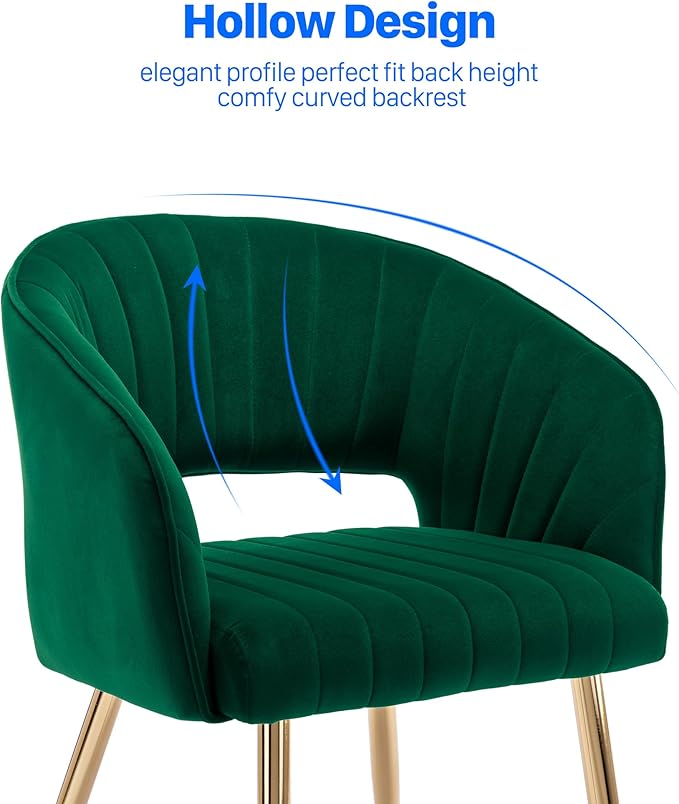 Home Office Chair Velvet Desk Chair Accent Armchair Upholstered Modern Tufted Chairs with Gold Legs for Girls Women Ergonomic Study Seat Computer Task Stools for Living Room(Green)