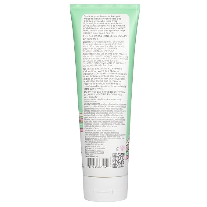 Pacifica Conditioner – Rosemary Purify Invigorating Conditioner with Hydrating Jojoba & Cooling Mint for Balanced Moisture, Sulfate-Free, Vegan & Cruelty-Free, 8 oz
