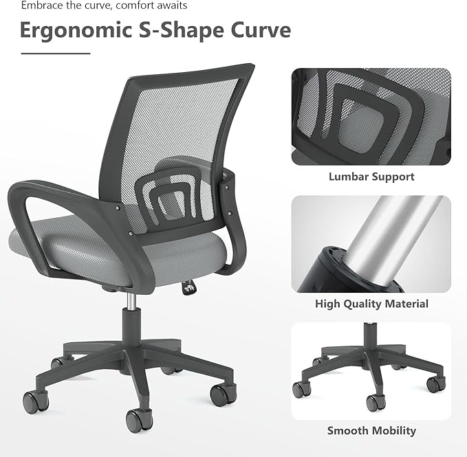 Home Office Chair, Ergonomic Mid-Back Mesh Desk Chair with Lumbar Support, Adjustable Swivel Rolling Design, Comfy Armrest for Work, Study, Gaming, Vanity (Light Gray, Double Chair)