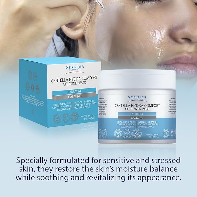 Dernier Gel Toner Patches – Hydrating Pads with Gotu Kola – Moisturizing & Calming Hydrogel Skincare Treatment Face Mask– Regenerative Formula to Improve Firmness & Elasticity | 100g - 80 Pads