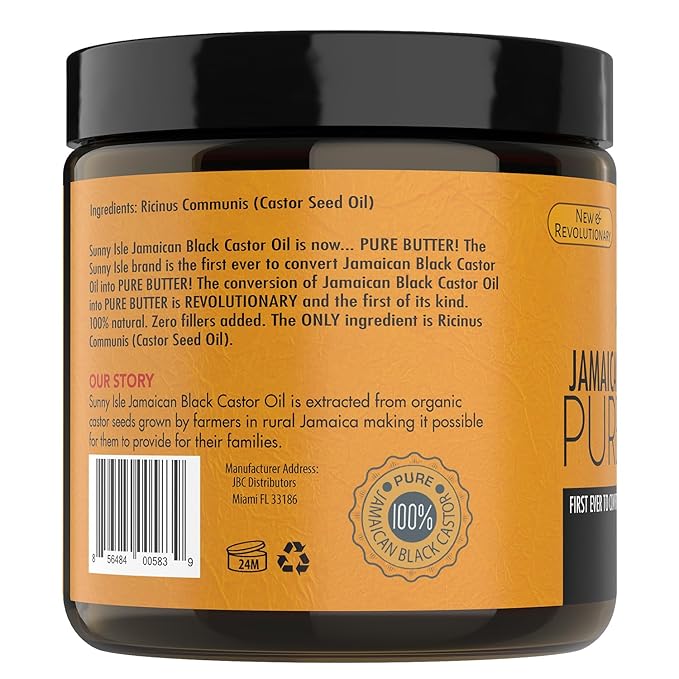 Sunny Isle Jamaican Black Castor Oil Pure Butter - Natural Moisturizing for Dry Skin & Hair - 4oz