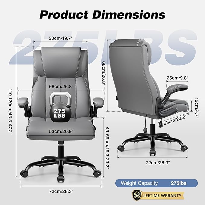 Ergonomic Office Chair - Desk Computer Chair, Leather High Back Executive Chairs with Adjustable Lumbar Support for Adults, Rolling Swivel Tilt, Gray 6 Pack