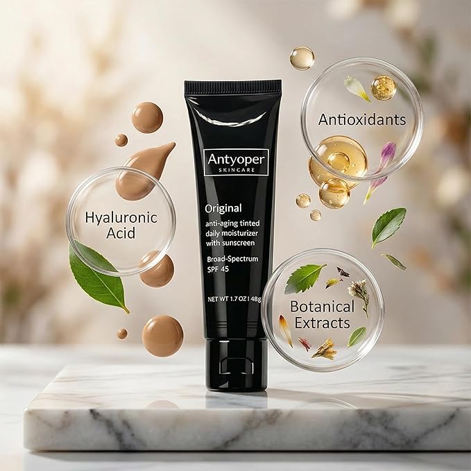 Skincare Intellishady Original SPF 45, Anti-Aging Tinted Sunscreen for Face, Daily Moisturizer with SPF, Anti-Wrinkle with Peptides & Vitamin C, Hydrating Broad-Spectrum Sunscreen Antyoper, 1.7oz