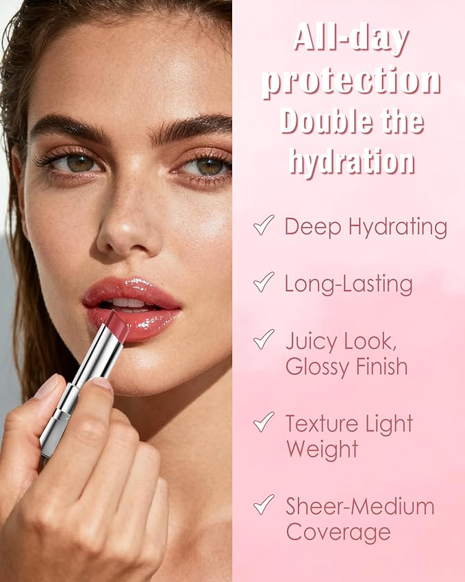 Tinted Lip Balm Moisturizing Lipstick, Rose Pink Colored Sheer Hydrating Nourishing Lip Stain for Dry Lips, Highly Pigmented Soft Texture Waterproof Transfer-Proof Lips Gloss for Women Makeup Gifts-02