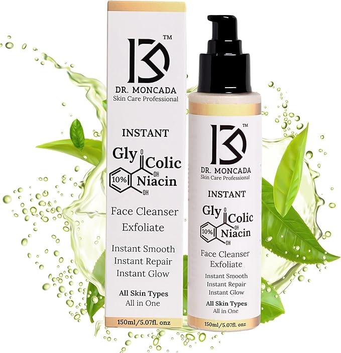 Glycolic Acid Face Wash Exfoliating Face Cleanser B3 Niacinamide Cleanser Instant Makeup Remover 10% Glycolic Acid Pore Minimizer Exfoliating face wash for Women & Mens face wash All in1- All U Need