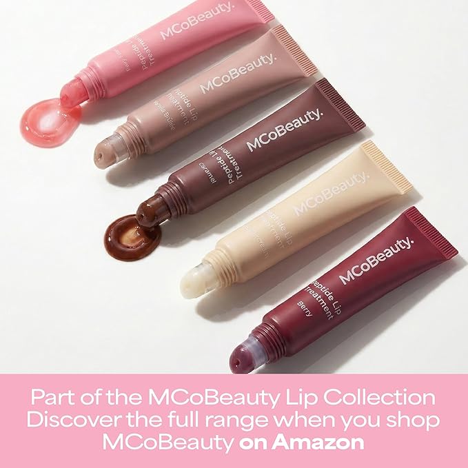 MCoBeauty Peptide Lip Treatment Vanilla Brulee - Nude Beige Tinted Lip Balm Plumper Gloss for Women - Hydrating Lip Oil with Shea Butter, Peptides for Soft Plump Lips - Vegan Cruelty Free Lip Care