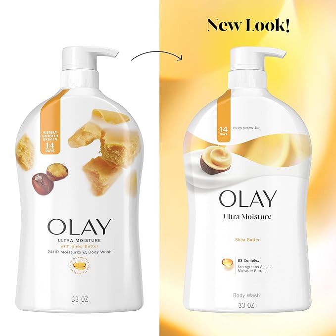 Olay Body Wash for Women, Ultra Moisture, 24/7 Moisture Barrier Repair, Hydrating Formula for Visibly Healthy Soft Skin, Vitamin B3 & Hyaluronic Blend, For All Skin Types, Shea Butter Scent, 35 fl oz