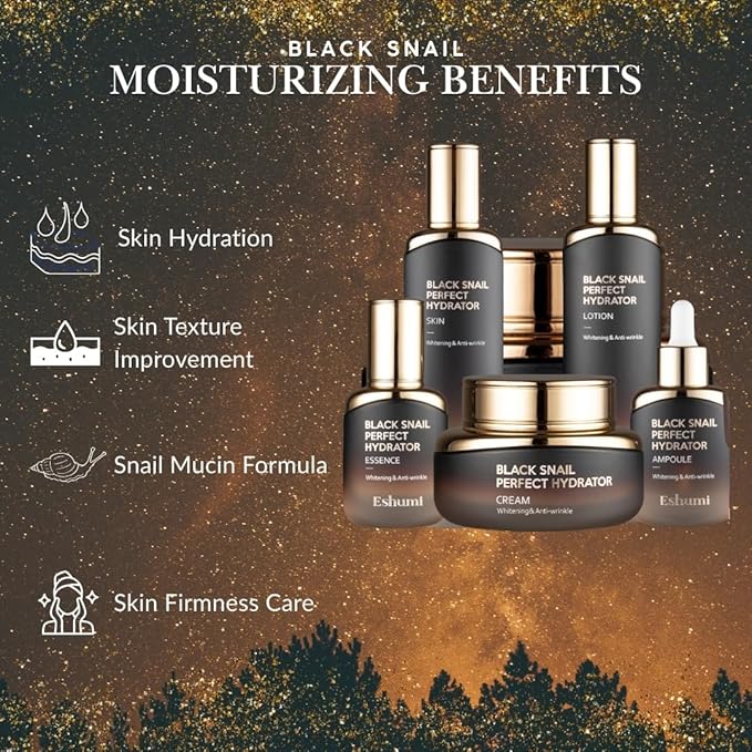 Black Snail 6-Piece Complete Set - Premium Korean Skincare Collection with Toner, Lotion, Essence, Ampoule, Cream, Full Routine Luxury System
