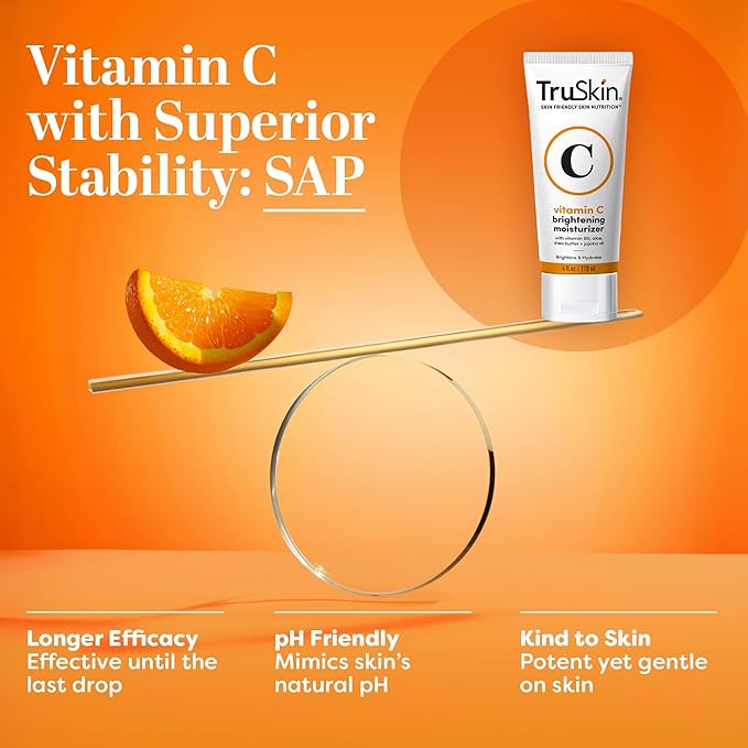 TruSkin Vitamin C Face Cream – Brightening & Hydrating Daily Moisturizer with Vitamin E, B5, Jojoba Oil & Green Tea – Smooth, Radiant-Looking Skin, 4 Fl Oz (Pack of 2)