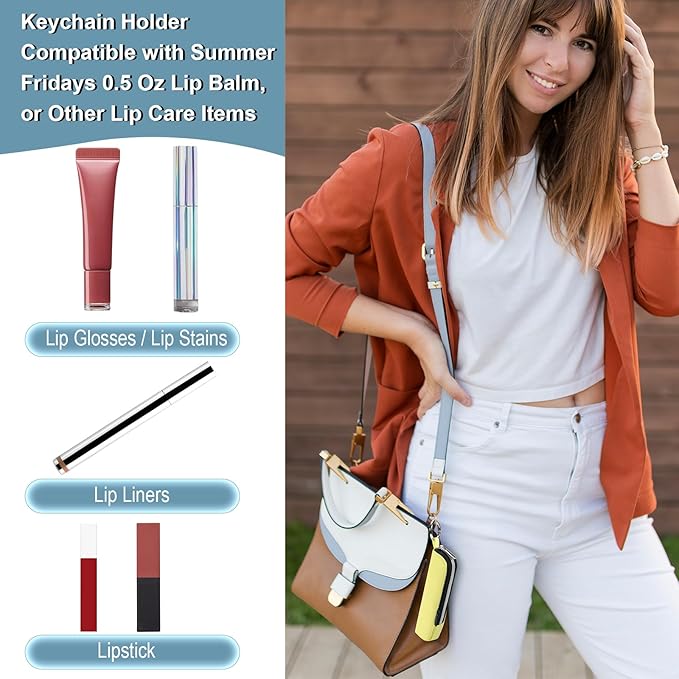 Beautyflier Tinted Lip Butter Balm Keychain Holder Compatible with Summer Fridays 0.5 Oz Lip Balm, Attachment for Summer Fridays, Shine Lip Gloss Portable Holder (Light Yellow)