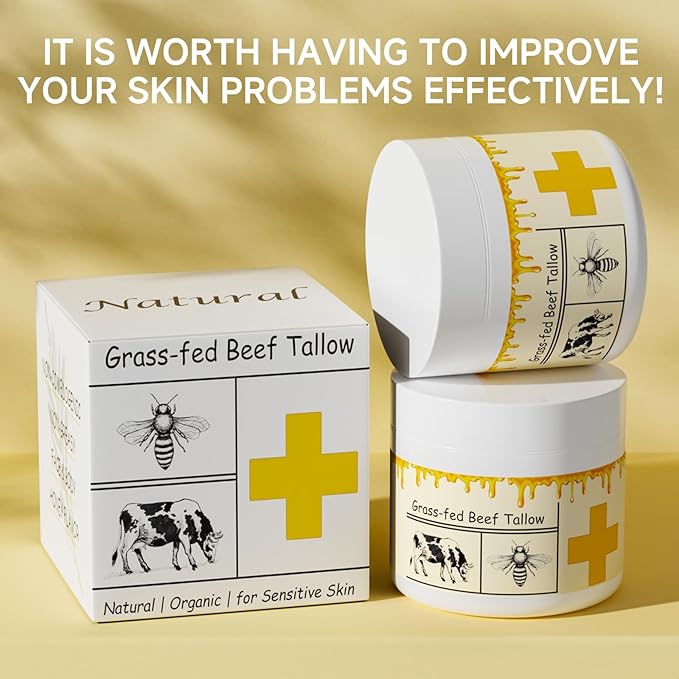 Beef Tallow for Skin, Beef Tallow, Tallow and Honey Cream, Grass Fed Beef Tallow, Whipped Beef Tallow for Face Moisturizer for All Purpose with Raw Honey Tallow Balm, 2 packs