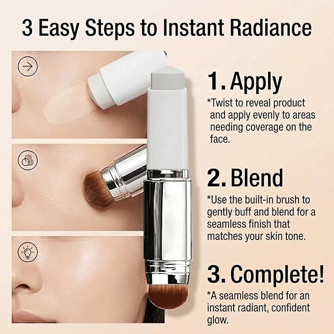 Korean Color Changing Foundation, 2 in 1 Color Changing Foundation Stick, Concealer Foundation Sticks for Dewy Skin, Dual-Ended with Detachable Brush, Natural (2PCS)
