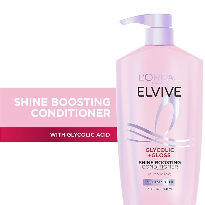 L'Oreal Paris Elvive Glycolic + Gloss Shine Boosting Conditioner, Cleanses and Smooths Dull, Porous Hair Into High-Shine, Glossy Hair, 28 Fl Oz