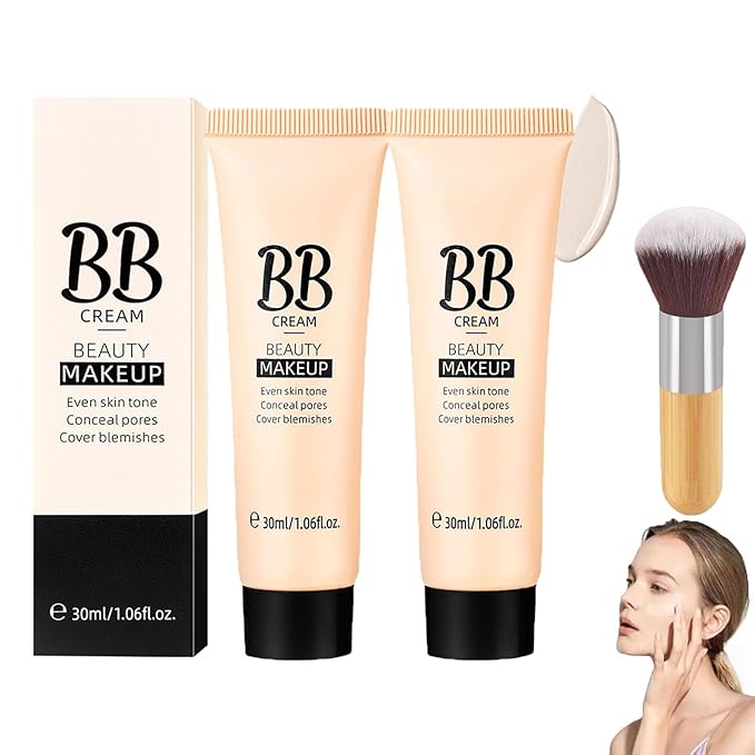 Concealer Hydrating BB Cream, BB Tinted Care Primer With Brush, Color Correcting Creams Beauty Makeup Full-Coverage Foundation & Concealer, Lightweight Fit Face Skin (#110 Ivory, 1.06 oz)