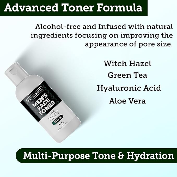 Face Toner for Men | Organic Witch Hazel, Hyaluronic Acid & Green Tea | Pore Minimizer, Hydration, Astringent, Face Tightener, Hydrating Toner, Oil Control, | Facial Toner & Men Skin Care