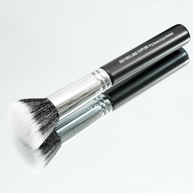 Beauty Junkees Stippling Brush Makeup Foundation Brush - Duo Fiber Synthetic Flat Top Stipple Blending Brush for Liquid Foundation, Cream Blush, Vegan Cruelty Free