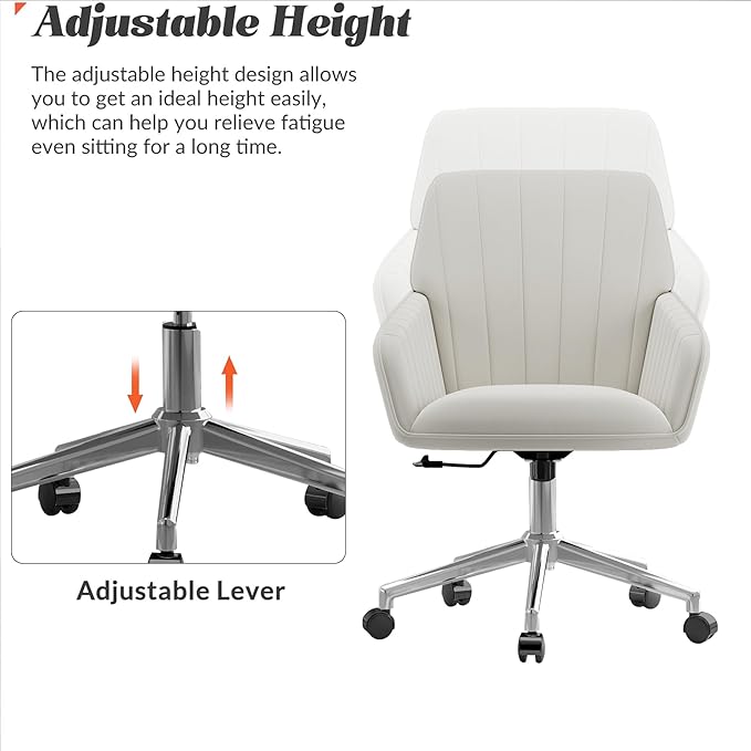 YISHENG Velvet Office Desk Chair with Silver Base, with Wheels,Modern Height Adjustable 360 Degree Swivel Upholstered Vanity Chairs with Arms for Living Room Bedroom,Cream