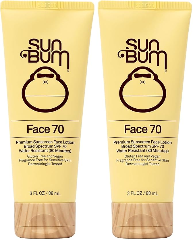 Sun Bum Original SPF 70 Sunscreen Face Lotion - Broad Spectrum Moisturizing Facial Sunscreen with Vitamin E - Fragrance Free - Travel Size - 3 oz,(Pack of 2)