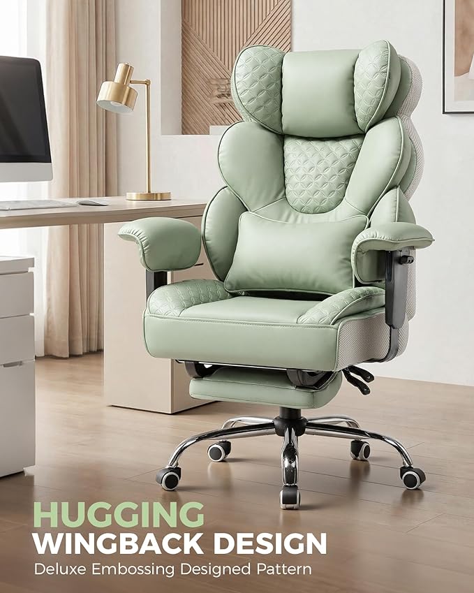 COMHOMA Big and Tall Office Chair with Upgrade Footrest, Heavy Duty Gaming Chair High Back Executive Chair with Spring Lumbar Support for Lower Back Pain Relief, 150°Reclining Adjustable Armrests