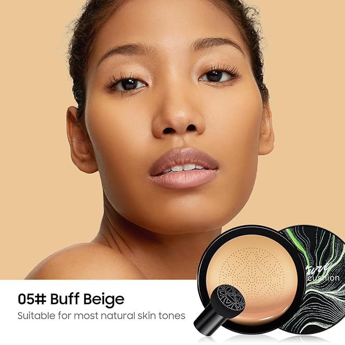 Mushroom Head Air Cushion CC Cream - Tattoo Cover up Moisturizing BB Creams Foundation, Long-Lasting Waterproof Concealer Full Coverage for Even Skin Tone (Buff Beige, 1 PCS)