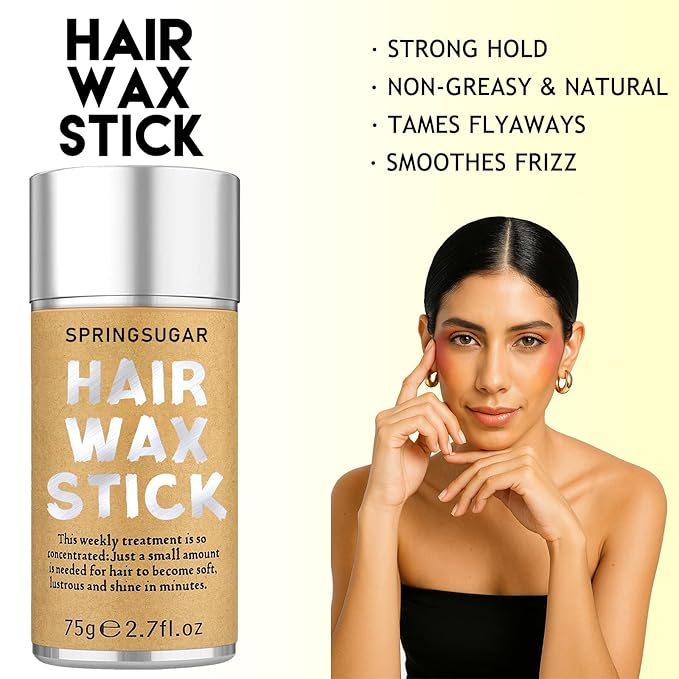 4-in-1 Styling Cream for Flyaways, Curl Defining & Shine – with Slick Back Boar Bristle Brush & Hair Wax Stick – Smooth Sleek Hair Tamer Set, Non-Greasy, for Women & Kids