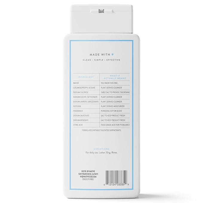 Native Body Wash Contains Naturally Derived Ingredients | For Women & Men, Sulfate, Paraben, & Dye Free Leaving Skin Soft and Hydrated |Powder & Cotton 18 oz