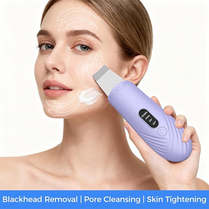 Skin Scrubber Face Spatula, Blackhead Remover Tool for Facial Deep Cleansing, Face Spatula Pore Cleaner with 4 Modes, Whitehead Remover, Blackhead Extractor, Face Scrubber (Purple)