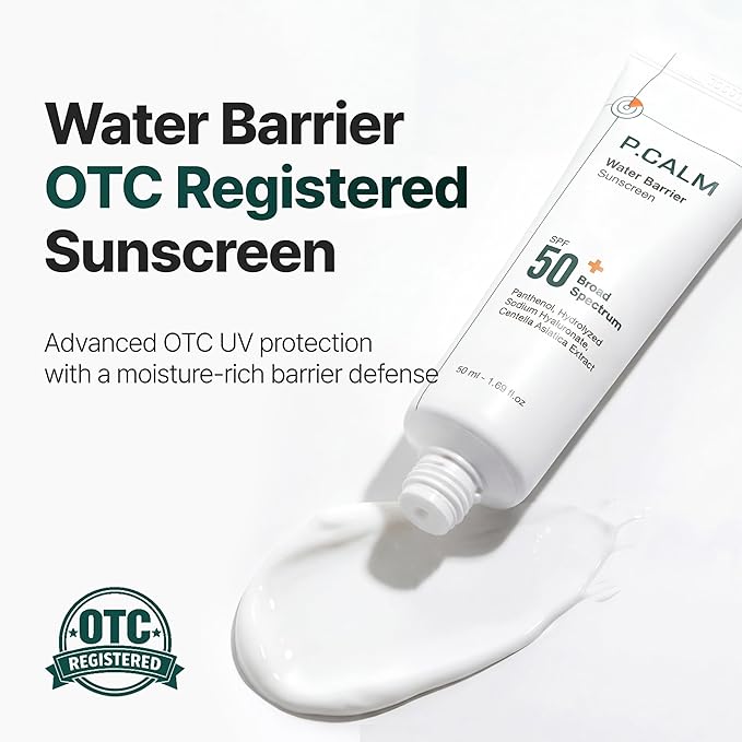 P.CALM Water Barrier Sunscreen SPF50+ PA++++ | Lightweight Hydrating Glow Sunscreen with Panthenol, No Whitecast Daily Face Sunscreen for Sensitive Skin | Korean Skincare, 50ml / 1.69 fl.oz
