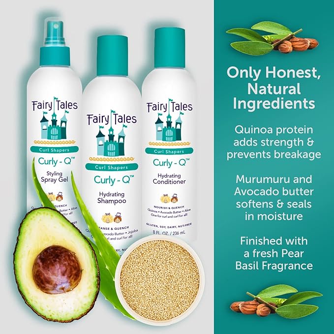 Fairy Tales Curly Q Hydrating Kids Conditioner – Paraben, Sulfate, Gluten, and Nut Free – For all Types of Curls Including Multi Cultural Hair – 32oz.