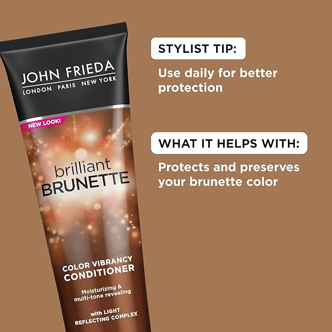 John Frieda Brilliant Brunette, Color Boosting Conditioner, Enhances and Protects Multi-Dimensional Tones, With Sweet Almond Oil to Rehydrate and Replenish Dry Hair, 8.45 Oz