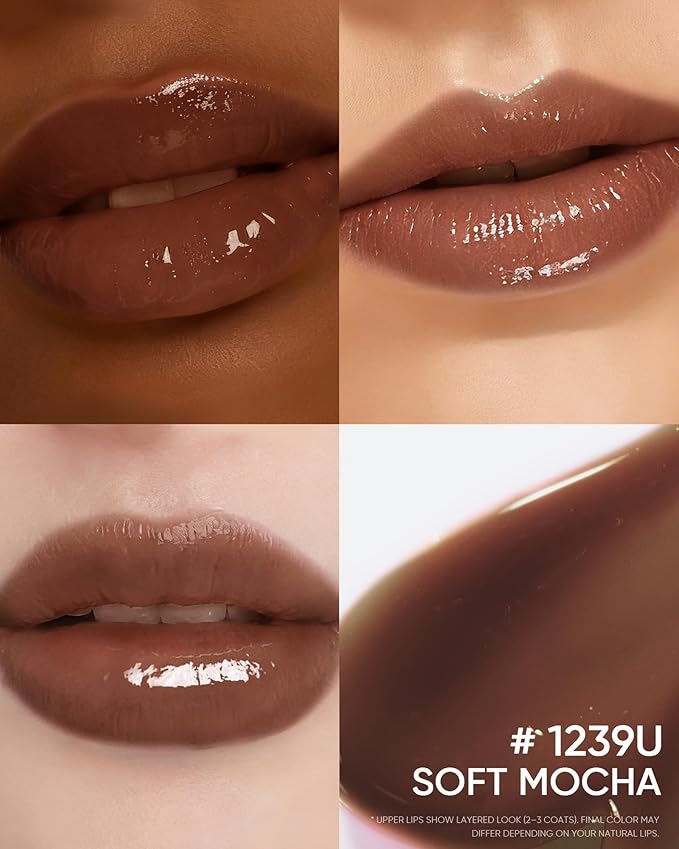 Peptide Brightening Lip Serum, Hydrating & Plumping Tinted Lip Gloss, Moisturizing Lip Balm with Polypeptides & Squalane for Glossy Sheer, Smooth Lips(09U Soft Mocha)