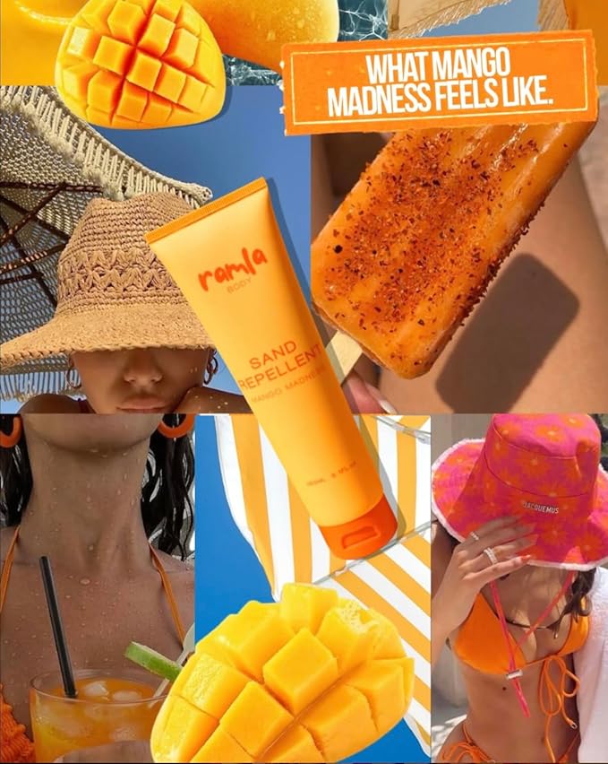 RAMLA Sand-Repellent Moisturizer – Lightweight, Non-Greasy Formula That Repels Sand – Hydrating Body Lotion for Beach Days – As Seen on Shark Tank (5.1oz, Mango Madness)