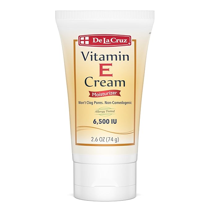 De La Cruz Vitamin E Cream Moisturizer for Face and Neck - Moisturizing Skin Care for All Skin Types - Made in USA, 2.6 oz Tube
