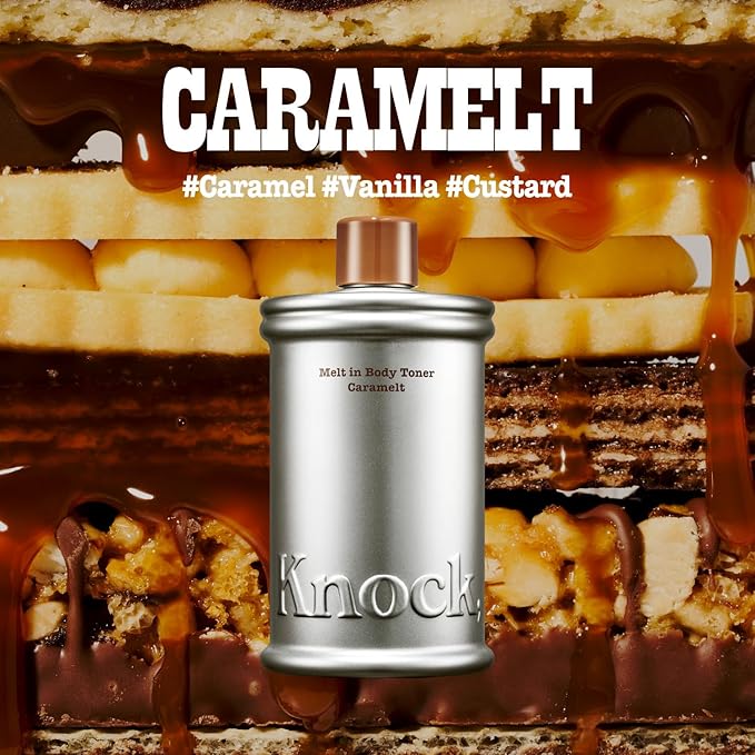 Knock Melt-In Body Toner, Instant Glass Body Glow, Ceramide Moisture Lock, Lightweight Milky Moisturizer, Zero Sticky, For All Skin, Sweet Vanilla Caramel Scent, 10.14 fl oz