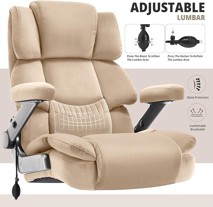 Big and Tall Office Chair 700lbs- Fabric High Back Executive Computer Chair with Adjustable Lumbar Support 3D Flip Arms Plus Size Rubber Wheels- Extra Wide Large Desk Chairs, Heavy Duty Metal Base