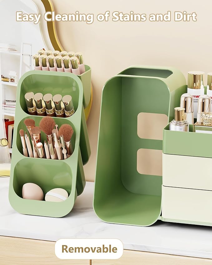 Large Capacity Makeup Organizer Countertop with Makeup Brush Holder for Vanity, Thickened Material, Bathroom Countertop Organizer Skin Care Perfumes Storage, Teen Girl Gifts for 13-25 Year