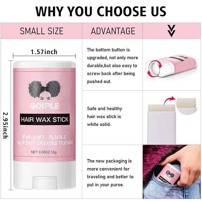 Goiple Wax Stick - Long-Lasting Styling Wax Pomade (2.7+0.56 oz) for Hair
