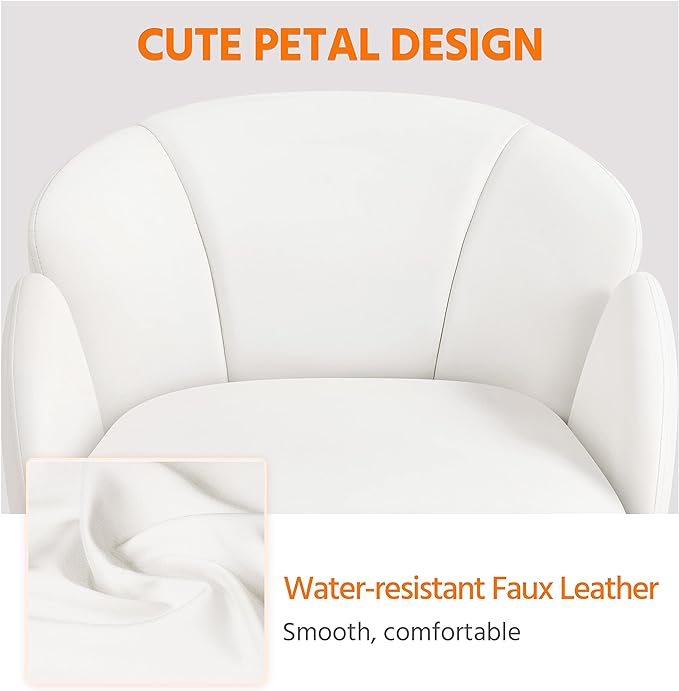 Yaheetech White Desk Chair Vanity Chair with Back Modern Faux Leather Swivel Rolling Office Computer Armchair for Living Room, Bedroom