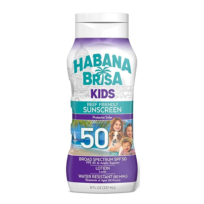 Habana Brisa Reef Friendly Kids Sunscreen Lotion SPF 50, UVA/UVB Protection, HAWAII ACT 104 COMPLIANT, NON GMO & Vegan, No Oxybenzone & No Octinoxate, Water Resistant, Small-Batch Production, 8 FL OZ