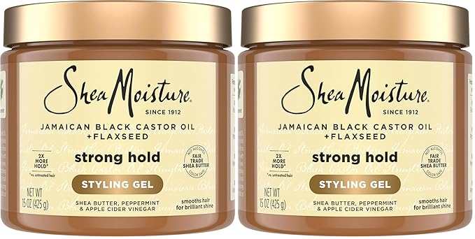 SheaMoisture Strong Hold Styling Gel+Flaxseed Jamaican Black Castor Oil Gives Controlled Style,Infused With Castor Seed Oil,SheaButter & Indulgent Scent ParabenFree AntiFrizz Hair Gel 15oz (Pack of 2)
