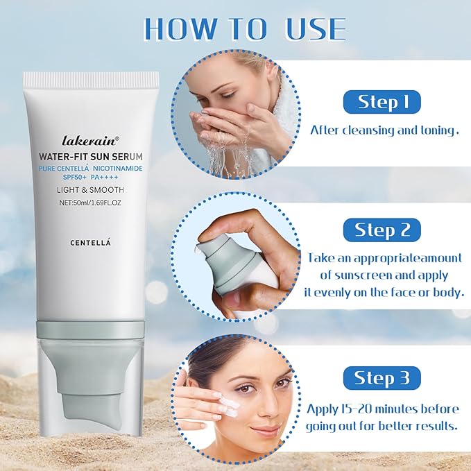 Centella Sunscreen SPF 50, Moisturizing Water-Fit Sun Serum, Face Sun Screen Long-Lasting Protection, Centella Madagascar Sunscreen, NO White Cast - Dry Oily Skincare For All Skin 50mL/1.69FL.OZ 2Pcs