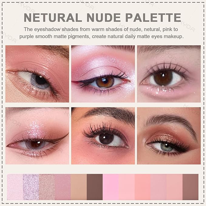 KYDA 12 Colors Pink Candy Eyeshadow Palette with Brush, High Pigment Matte Shimmer Pink Eye Shadow, Netural Eyes Palette for Women, Soft Blendable Powder Eyeshadow, Korean Eyes Makeup
