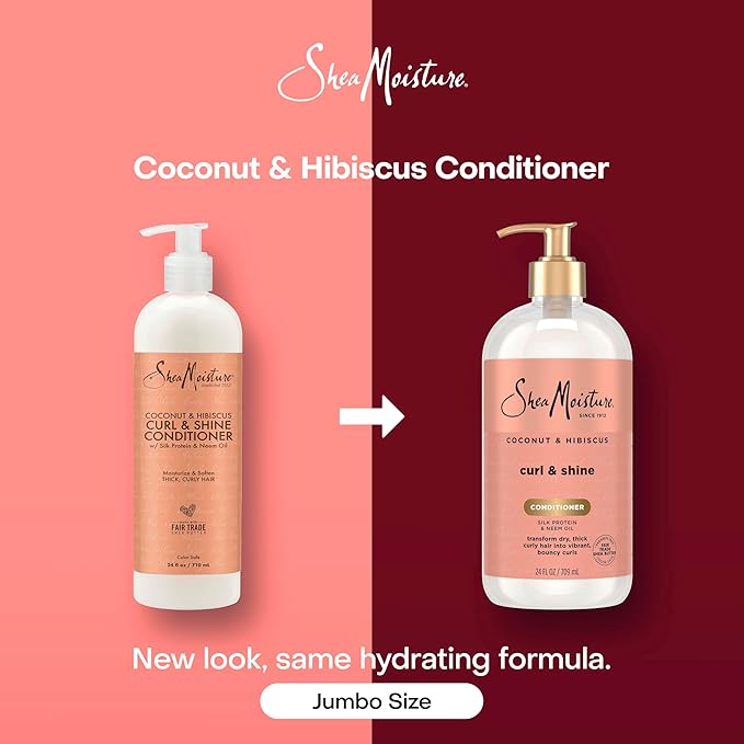 Shea Moisture Curl & Shine Conditioner Coconut & Hibiscus, for Thick, Curly Hair, to Moisturize & Soften, 24 Fl oz