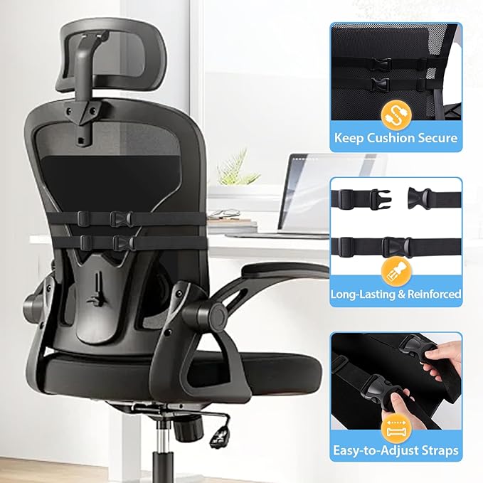 Lumbar Support Pillow for Office Chair, Car & Gaming Chair, Ergonomic Memory Foam Cushion for Back Comfort, Zoned Back Support, Double Adjustable Straps, Breathable Washable Cover, Black