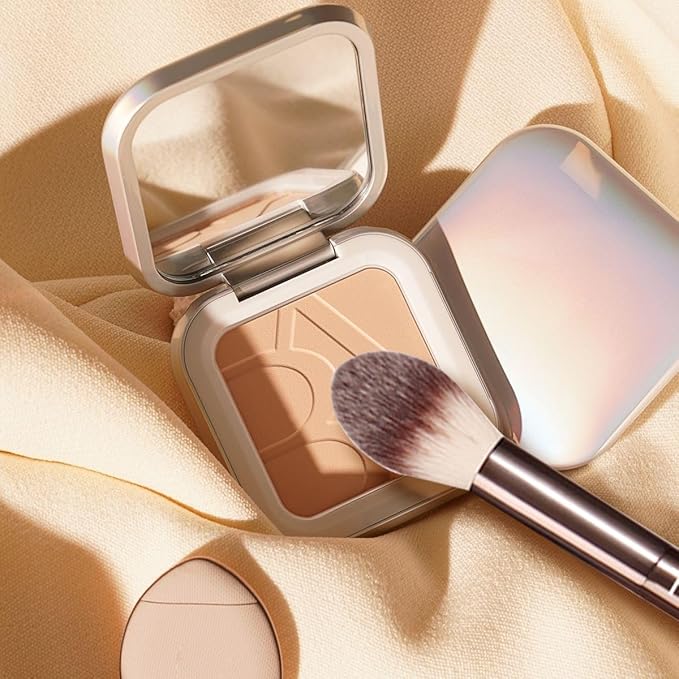 B&R MALL Double Headed Powder Brush – Vegan Luxury Makeup Brush in Elegant Coffee Color with Synthetic Hair for Smooth Powder & Blush Application, Delivering a Flawless, Long-Lasting Makeup Look