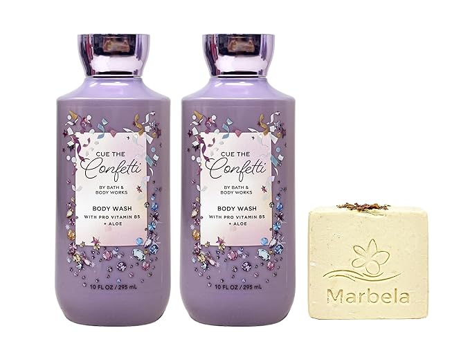 Bath & Body Works Cue The Confetti - 2 Pack Of Body Wash with a Creamy Rose Bar Soap - Full Size